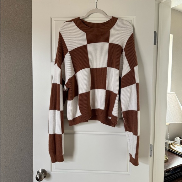 Mango Women’s Brown and White Checks Knitted Sweater - Picture 10 of 14